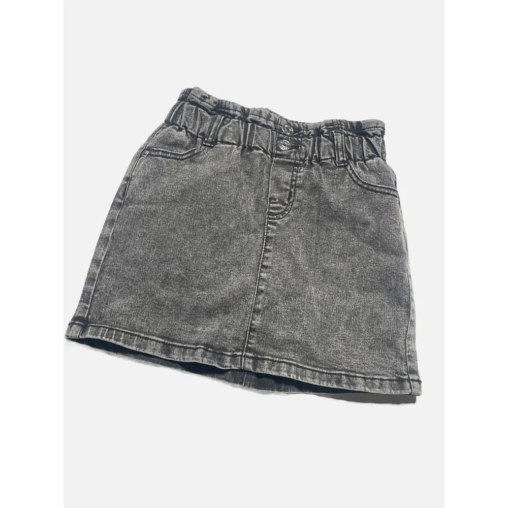 Justice Denim Skirt Girls 7‎ Gray Paperbag Waist Acid Wash Casual School